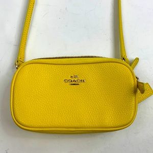 Coach Crossbody pebble leather bag purse Bright Yellow Silver duel zipper charm